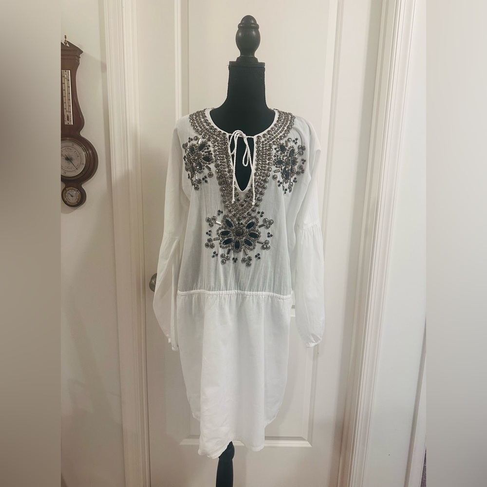 Michael Michael Kors White Dress W/ Intricate Beaded Appliqu- L Nwt Msrp: $175